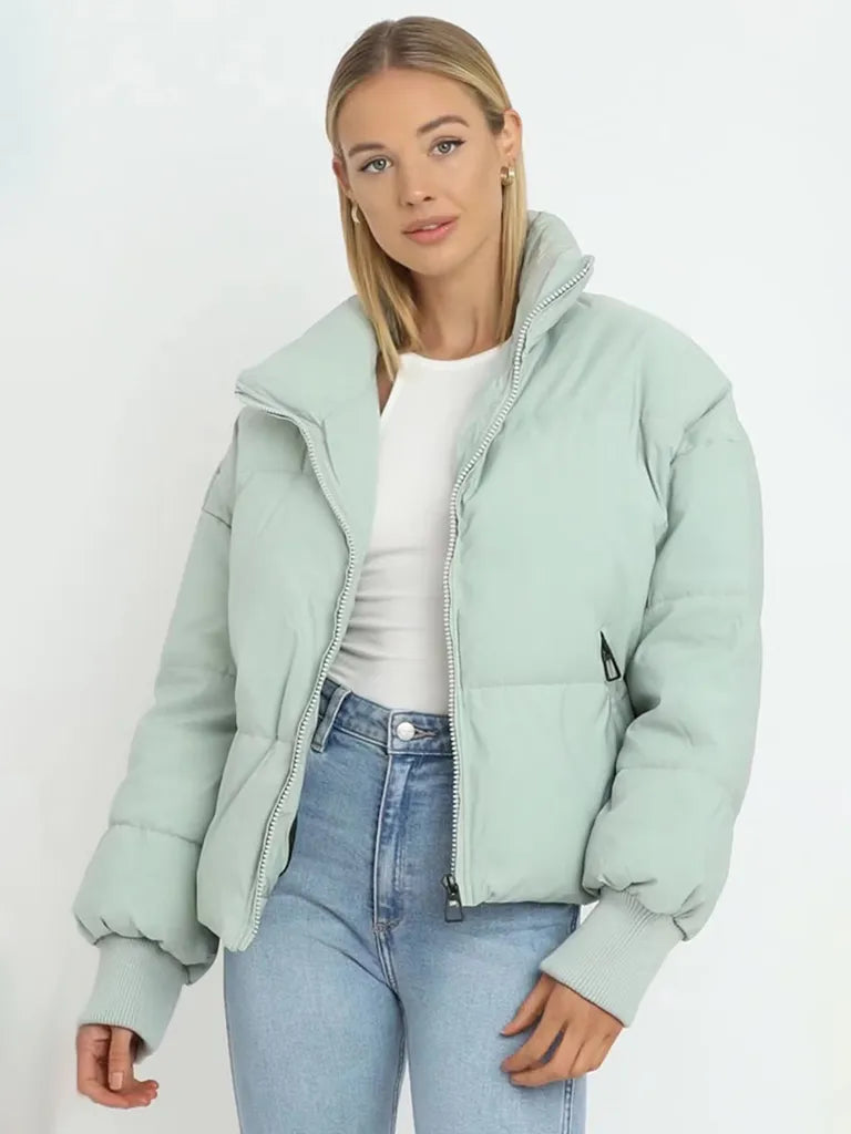Damen Stylische Pufferjacke Mit Reißverschluss | Winter