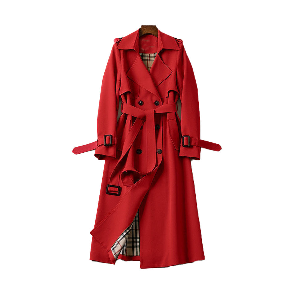 Trenchcoat Damen | Klassischer Langer Schnitt Mit Gürtel-Rot-S-Orthomode.de