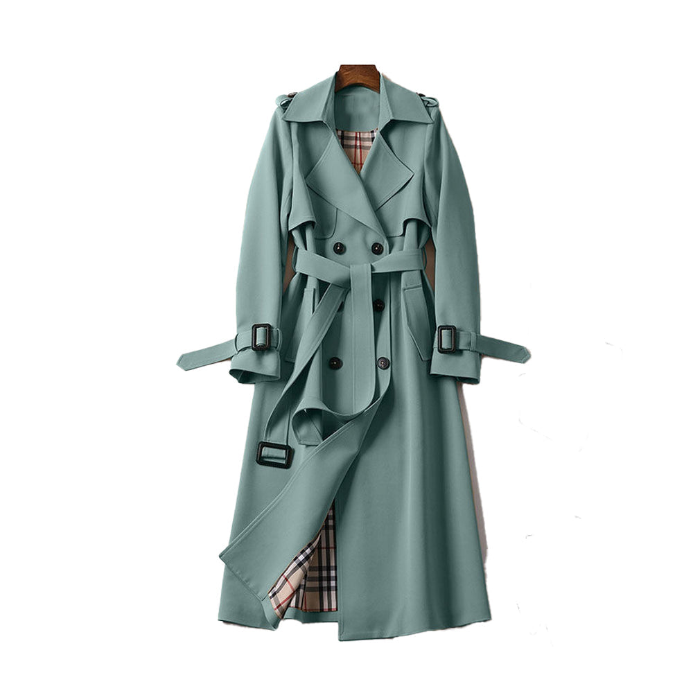 Trenchcoat Damen | Klassischer Langer Schnitt Mit Gürtel-Grün-S-Orthomode.de