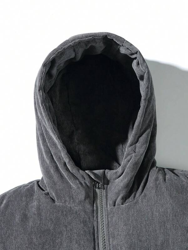 Herren Graue Cord Pufferjacke Mit Kapuze | Winter