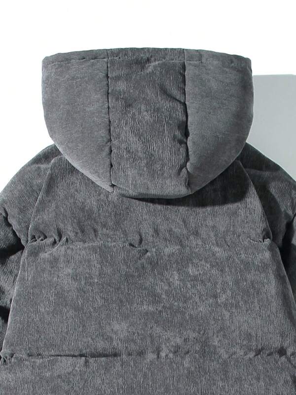 Herren Graue Cord Pufferjacke Mit Kapuze | Winter