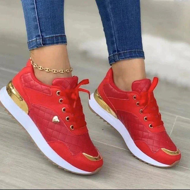Damen Plateau Sneaker | Schnürschuhe Erhöhte Sohle-Rot-36-Orthomode.de