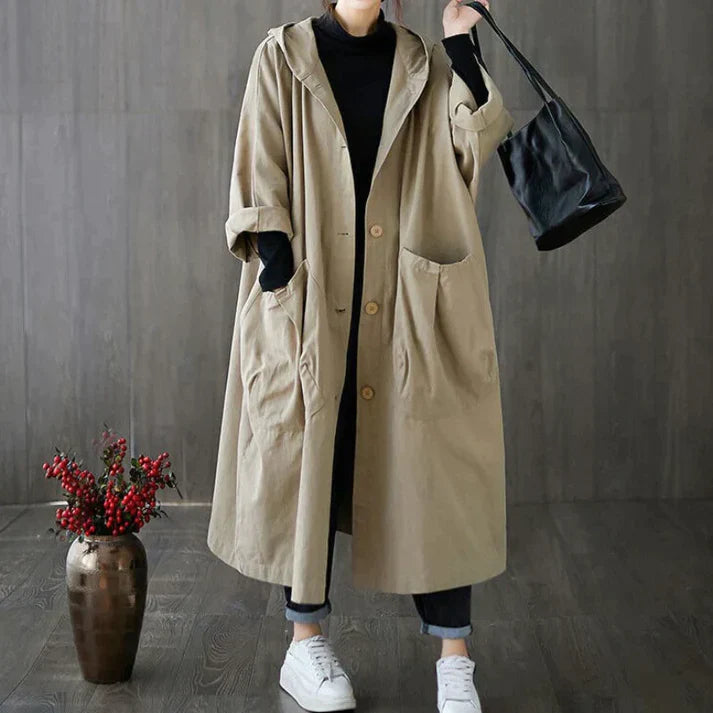 Trenchcoat Damen | Locker Geschnittener Mantel Mit Kapuze-Orthomode.de
