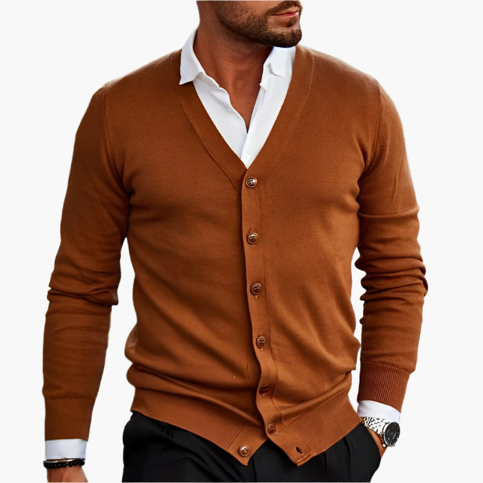 Lässiger Herren-Wintercardigan Mit V-Ausschnitt Und Knöpfen | Lange Ärmel