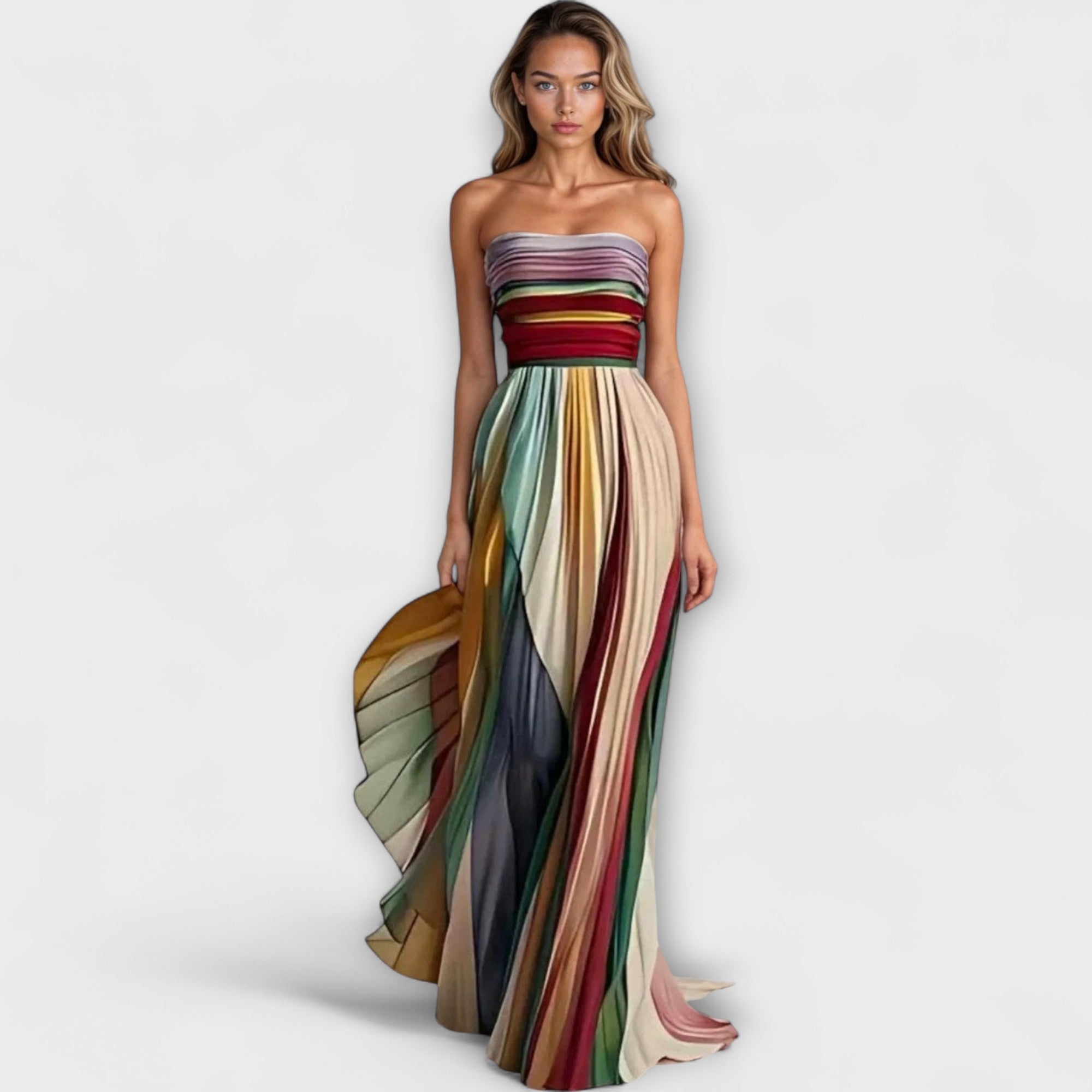 Damen Sommerkleid | Langes Kleid Trägerlos Gestreift-Mehrfarbig-S-Orthomode.de
