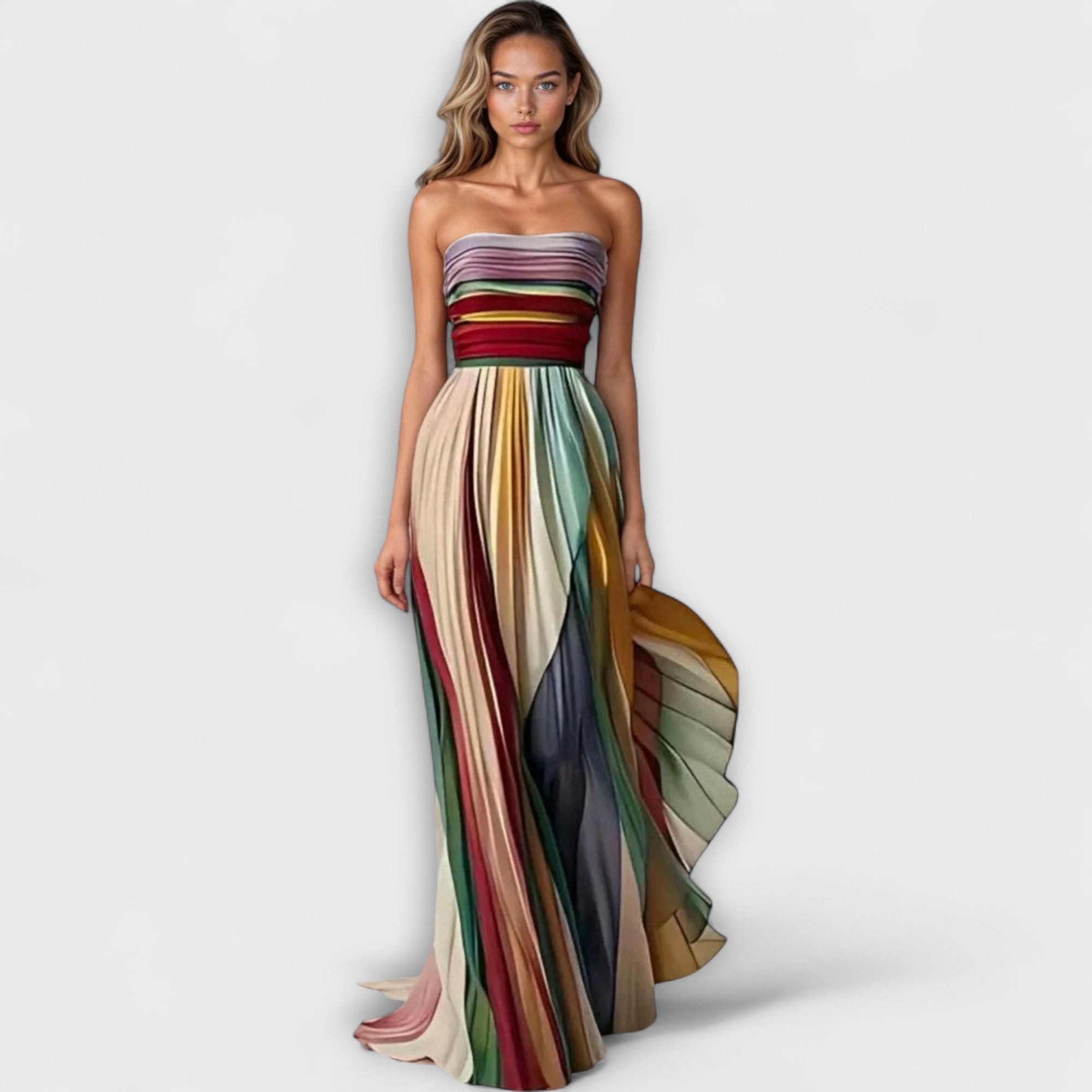 Damen Sommerkleid | Langes Kleid Trägerlos Gestreift-Orthomode.de