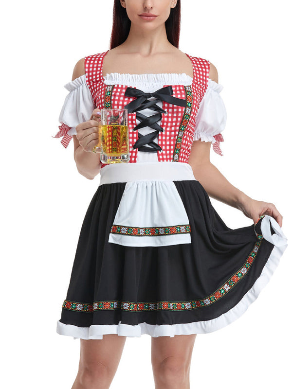 Klassisches Kariertes Oktoberfest-Dirndlkleid Für Damen