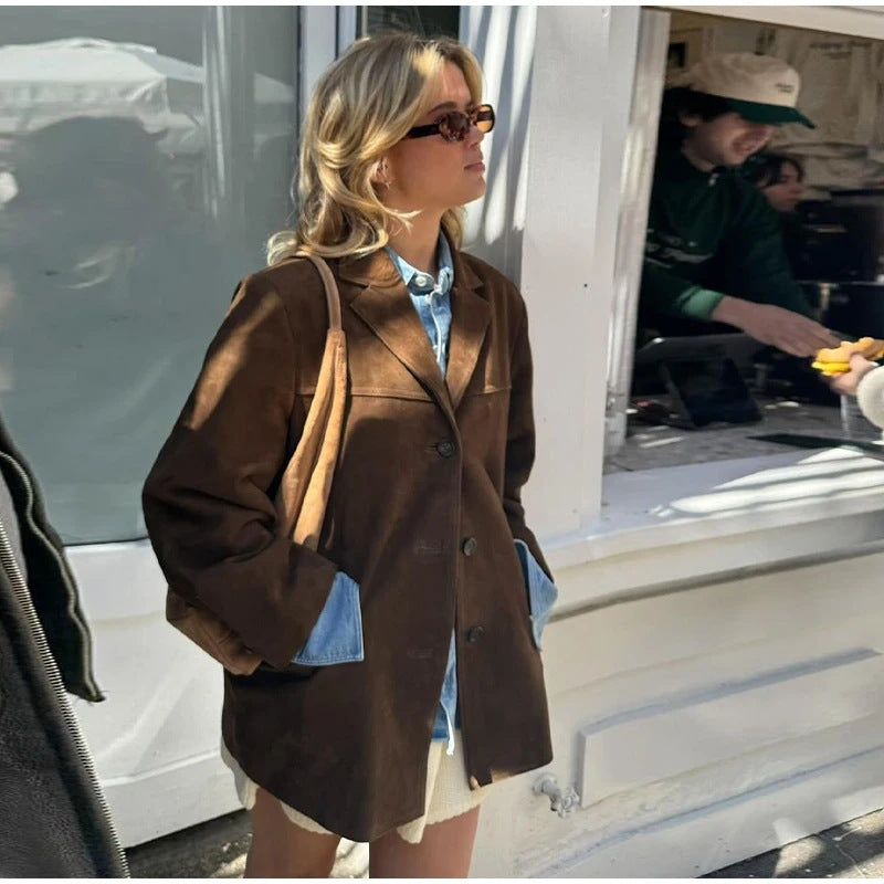 Vintage-Lederblazer Für Damen | Mit Kerbrevers