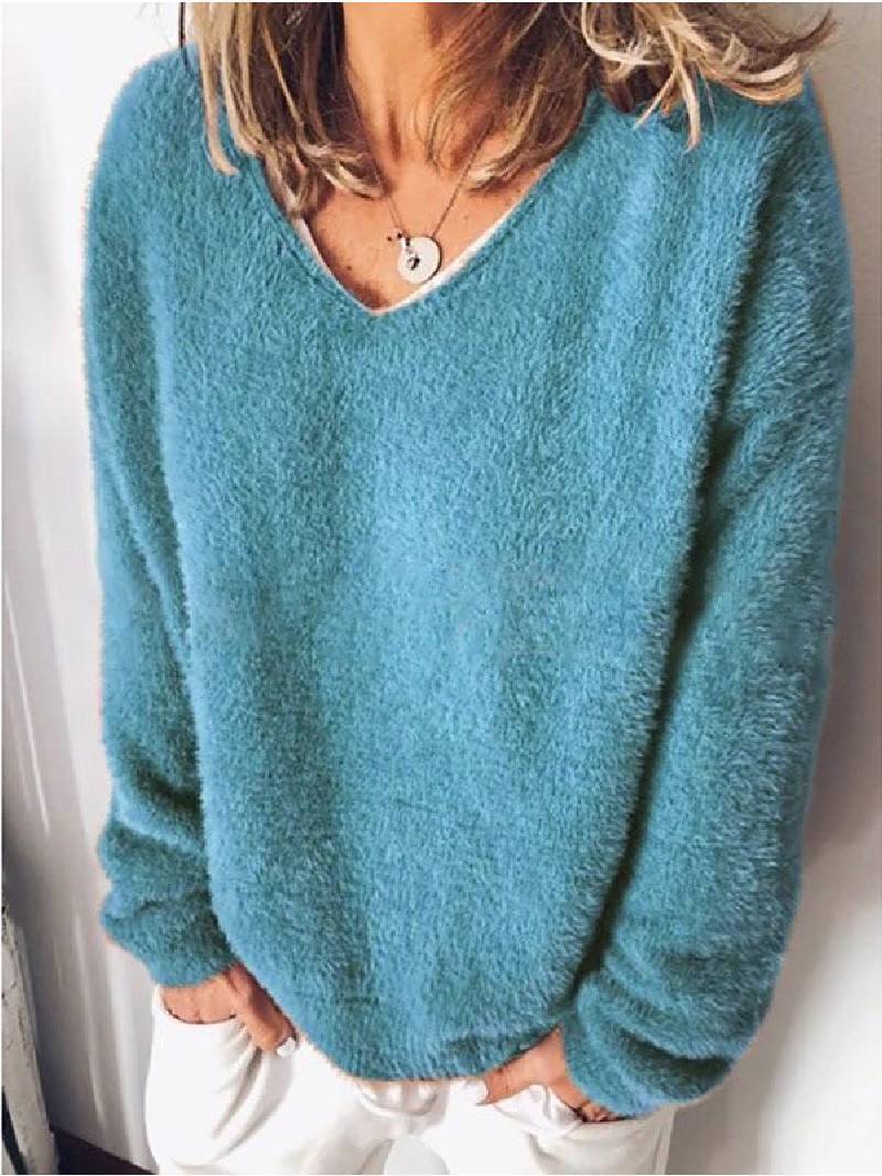 Jilliane - V-Ausschnitt Kuscheliger Plüsch-Pullover