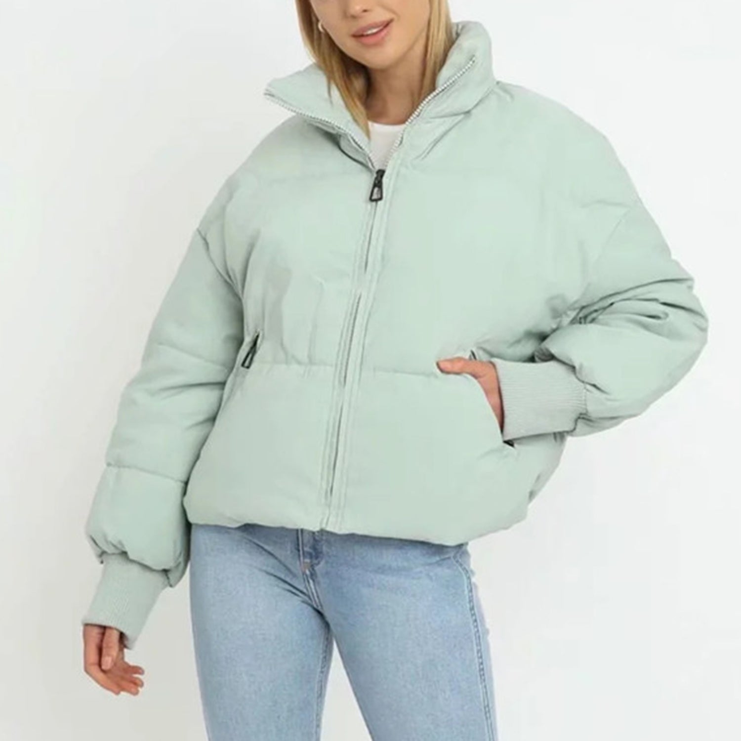 Damen Kurze Pufferjacke Mit Reißverschluss | Reißverschluss