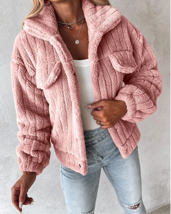 Strukturierte Teddyjacke Für Frauen | Kurz