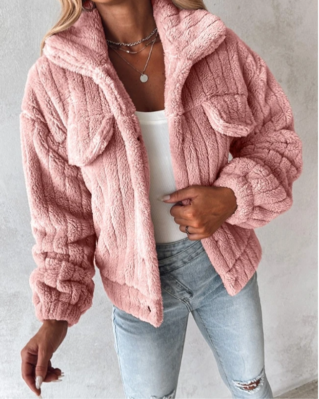Strukturierte Teddyjacke Für Frauen | Kurz