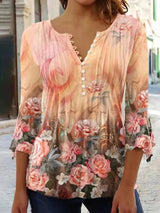 Blumenbluse Mit V-ausschnitt Für Frauen | Elegant