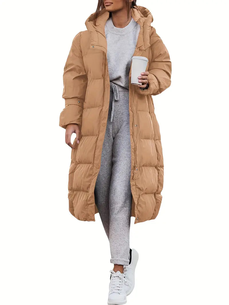 Lange Pufferjacke Mit Kapuze Für Damen | Warm