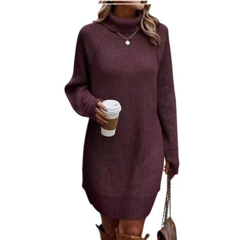 Oversize-Strickkleid Für Damen | Hoher Hals