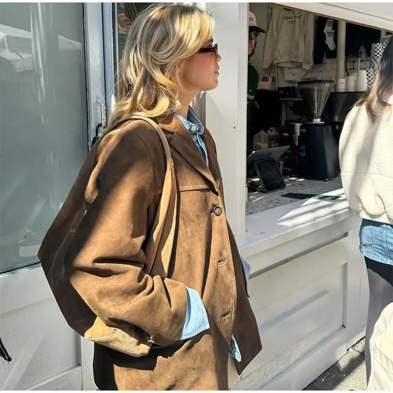 Vintage-Lederblazer Für Damen | Mit Kerbrevers