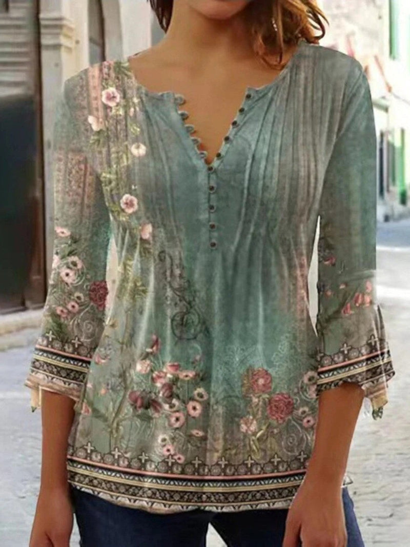 Blumenbluse Mit V-ausschnitt Für Frauen | Elegant
