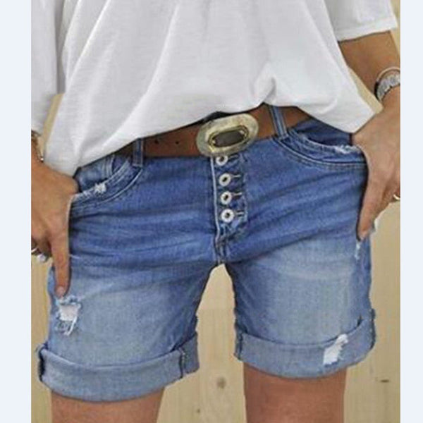 Angelique - Damen Ripped Denim Shorts