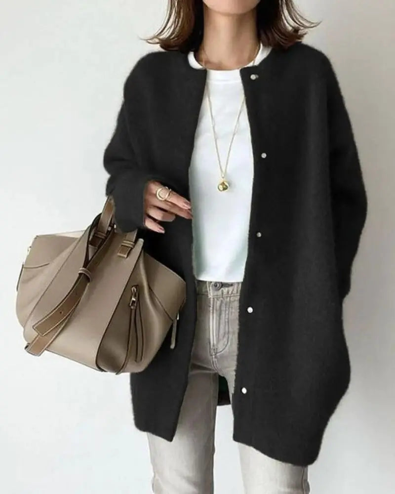 Lässige Strickjacke Ohne Kragen Für Damen | Winter