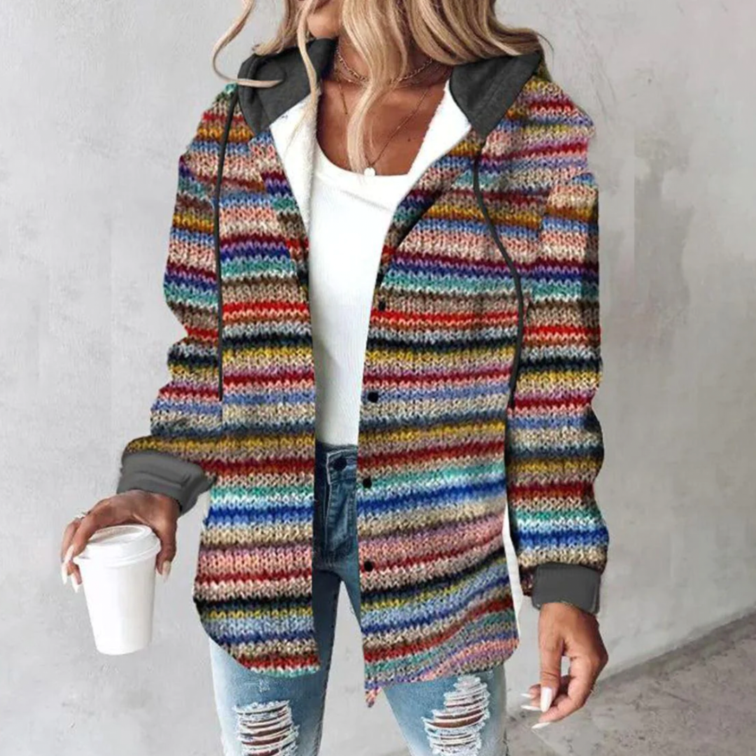 Lässiger Kapuzen-cardigan Mit Knopfverschluss Für Damen | Mehrfarbig