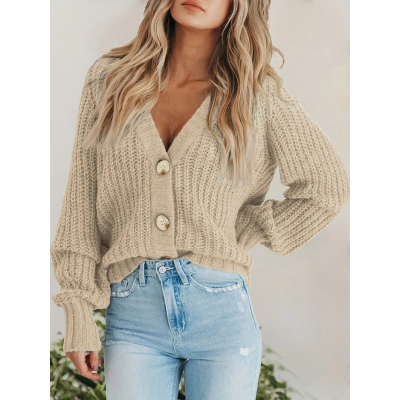Damen Winter Strickjacke Mit Langen Ärmeln | V-Ausschnitt