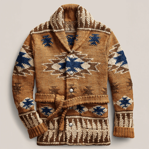 Herren Winter Strickjacke Mit Offener Vorderseite Und Gürtel | Lange Ärmel