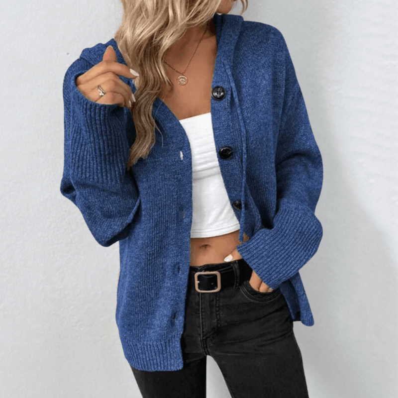 Lässiger Damen-Cardigan Mit Kapuze | Knopfverschluss