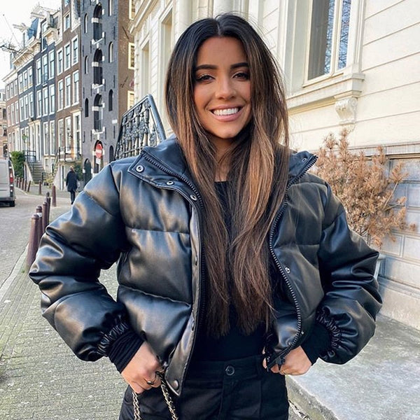 Kurze Leder Pufferjacke Für Damen | Winter
