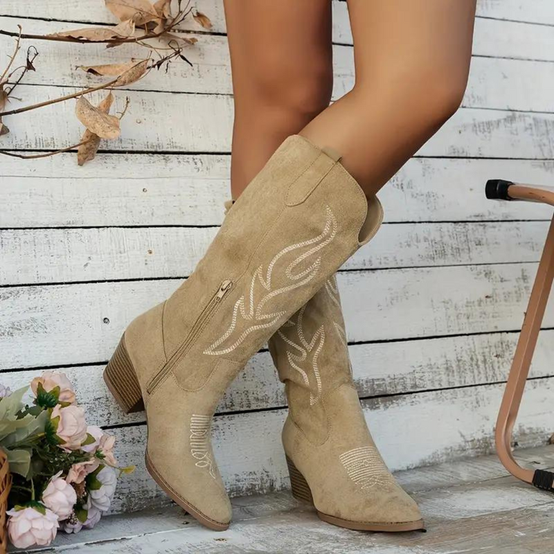 Damenstiefel Mit Dickem Absatz Und Seitlichem Reißverschluss | Kniehoch