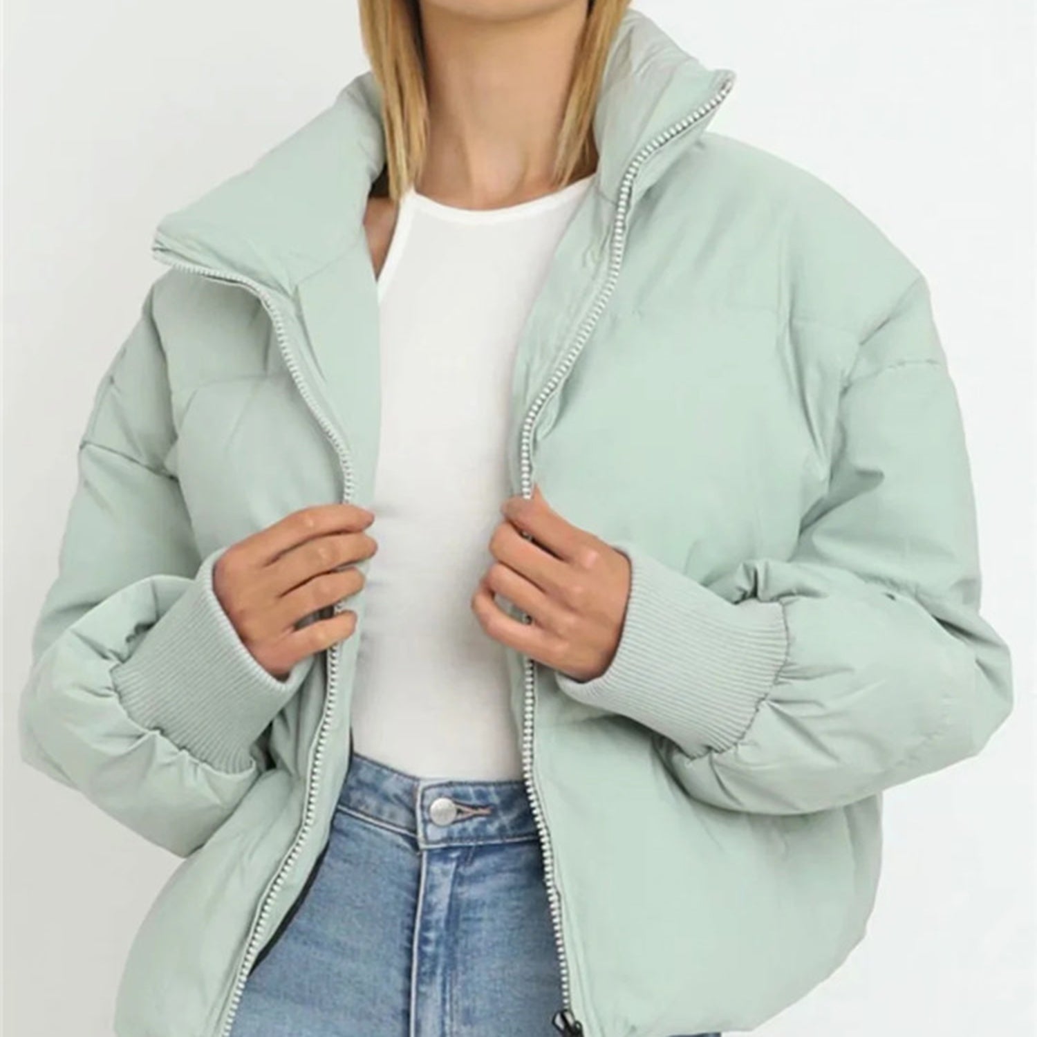 Damen Kurze Pufferjacke Mit Reißverschluss | Reißverschluss