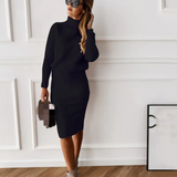 Rippstrickpullover Und Rock | Hoher Hals