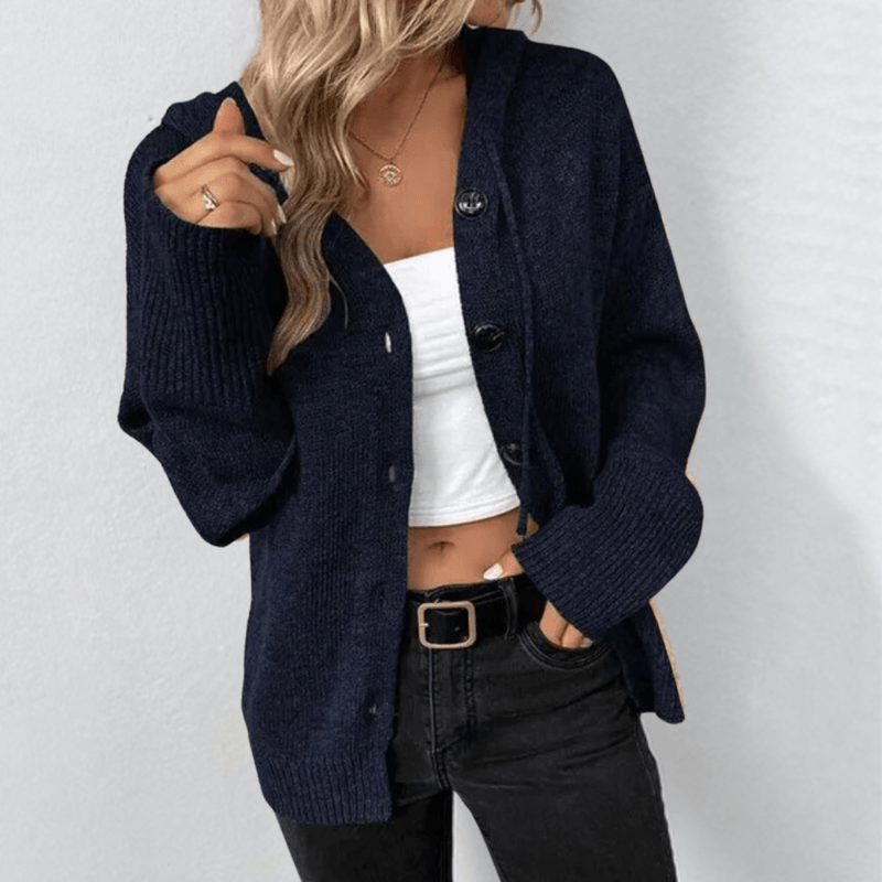Lässiger Damen-Cardigan Mit Kapuze | Knopfverschluss
