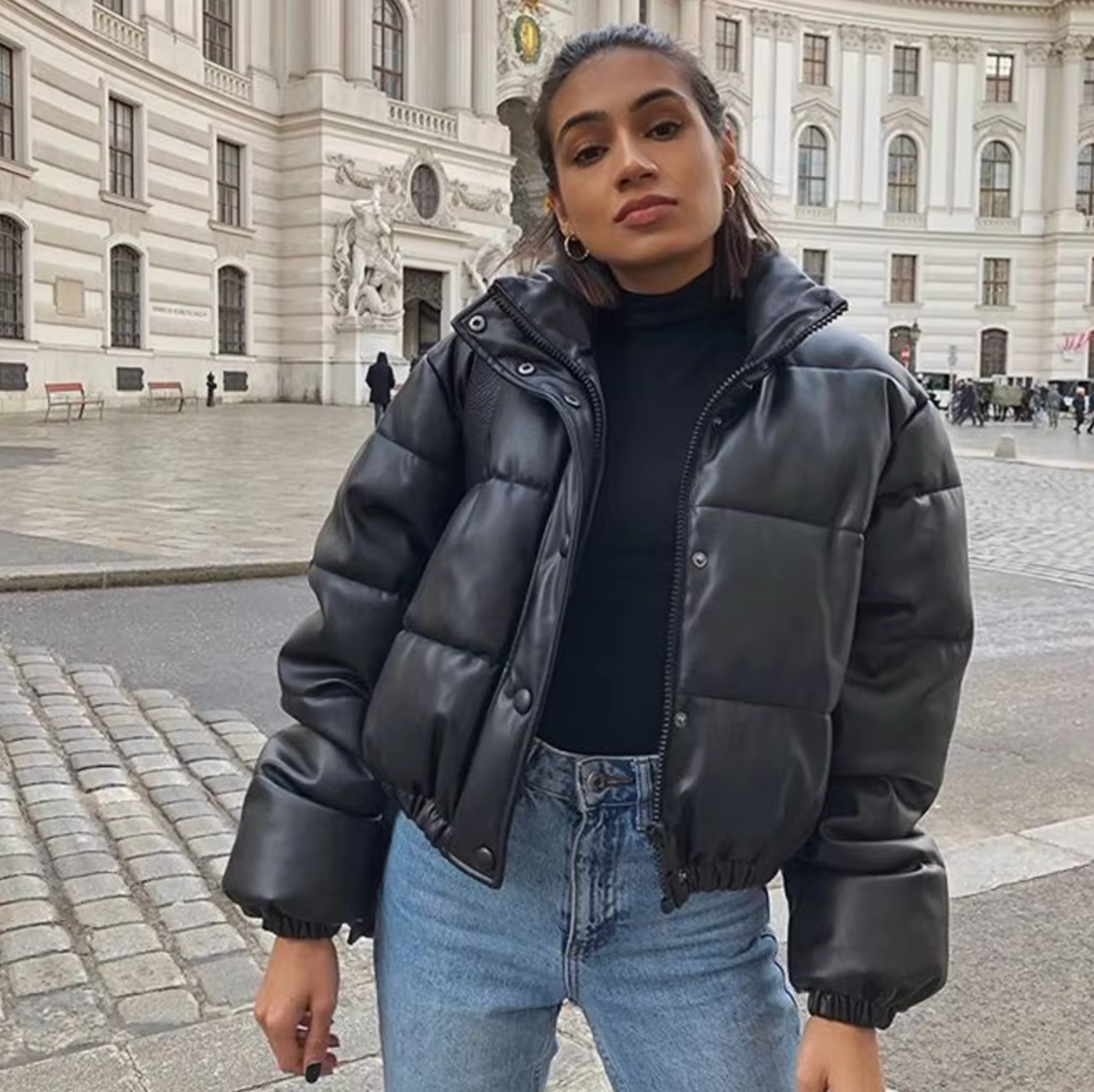 Kurze Leder Pufferjacke Für Damen | Winter