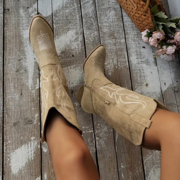 Damenstiefel Mit Dickem Absatz Und Seitlichem Reißverschluss | Kniehoch
