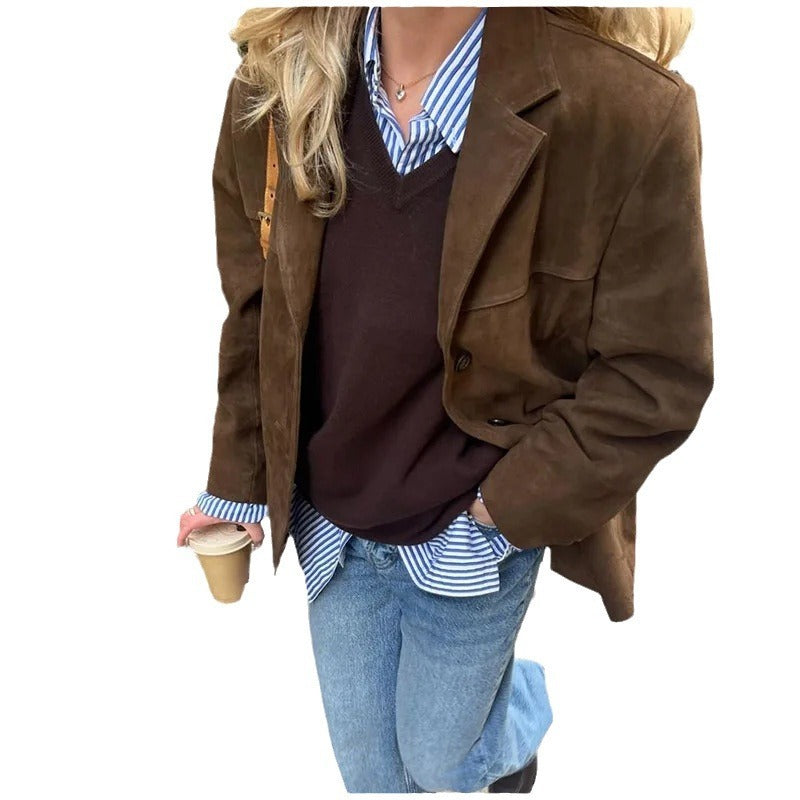 Vintage-Lederblazer Für Damen | Mit Kerbrevers