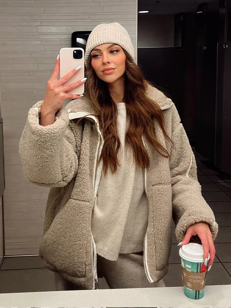 Stehkragen Teddymantel Für Frauen | Winter