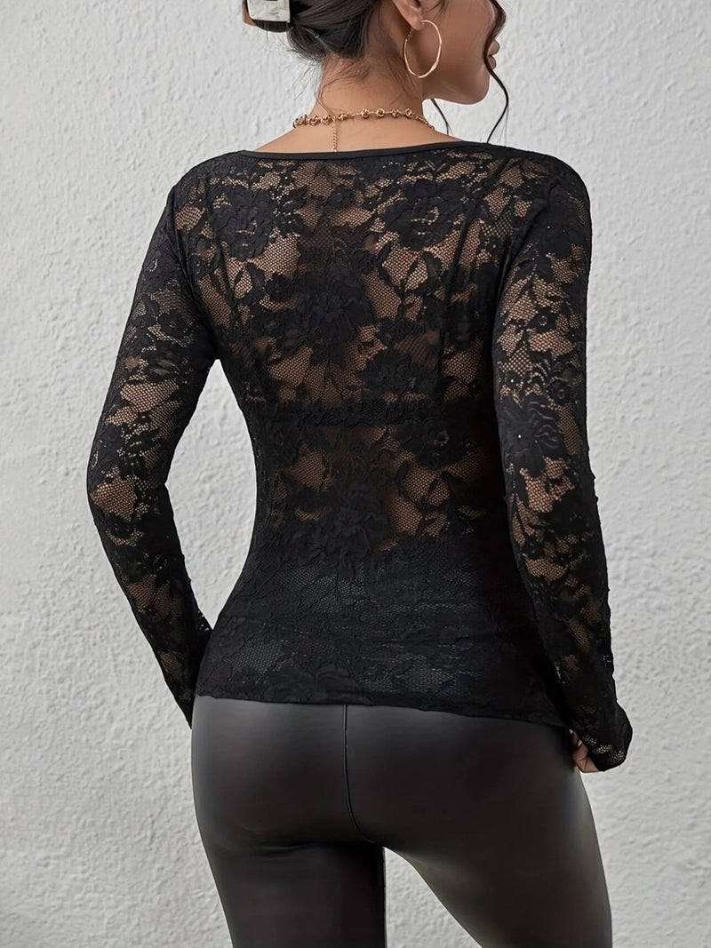 Florale Spitze V-ausschnitt Bluse Für Frauen | Langarm