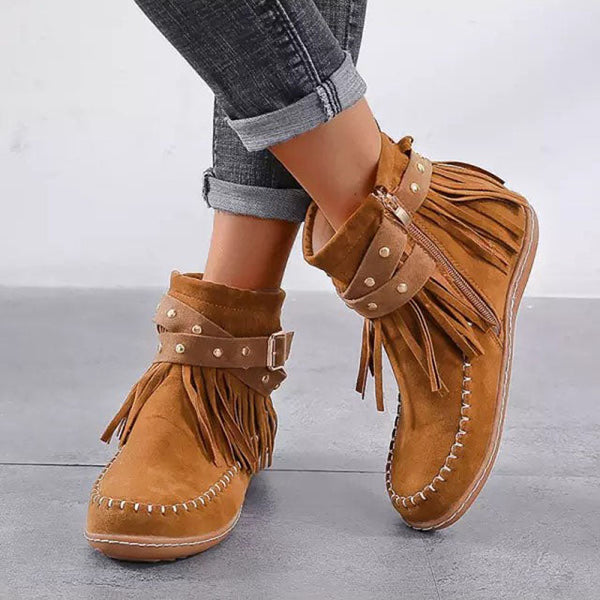 Damen Stiefeletten Mit Fransen | Schnalle Und Reißverschluss
