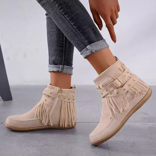Damen Stiefeletten Mit Fransen | Schnalle Und Reißverschluss