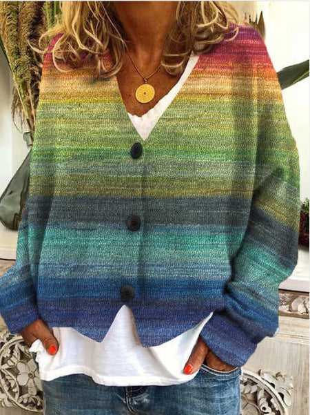 Lässiger Damen-Cardigan Mit Bunten Streifen | V-Ausschnitt