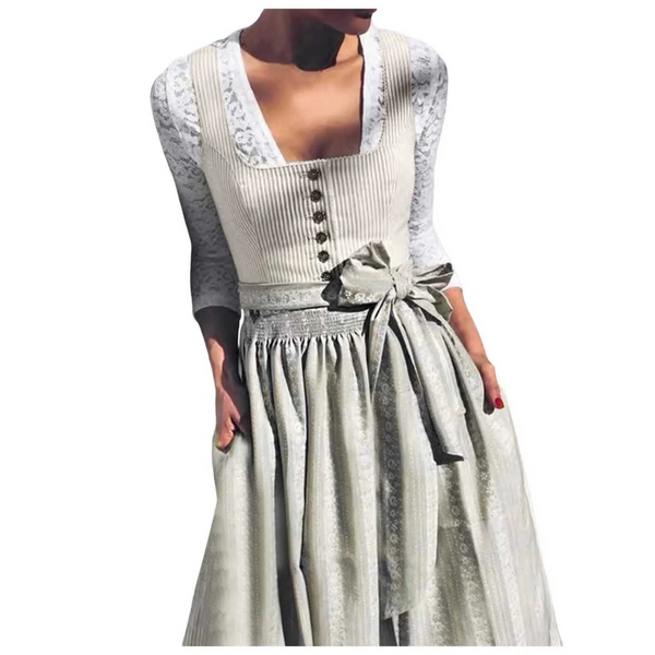 Stilvolles Graues Damenkleid Mit Knopfdetail | Knielang