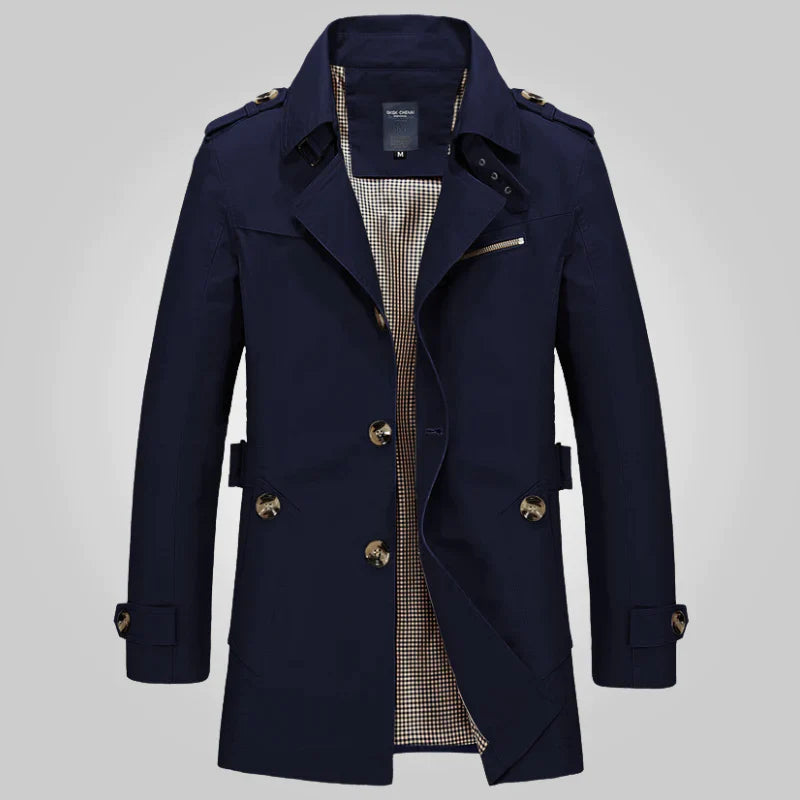 Lässiger Trenchcoat Mit Stehkragen Für Herren | Knopfdetails