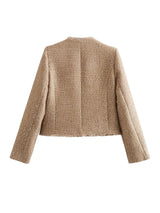 Klassische Tweedjacke Mit Mehreren Taschen Für Damen | Kurz