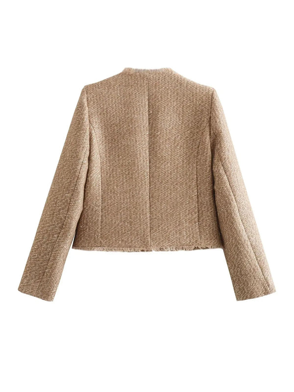 Klassische Tweedjacke Mit Mehreren Taschen Für Damen | Kurz