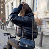 Kurze Leder Pufferjacke Für Damen | Winter