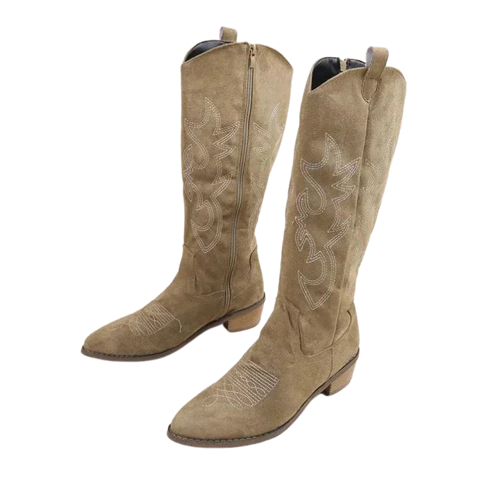 Lässige Cowboystiefel Mit Stickerei Für Damen | Niedriger Absatz