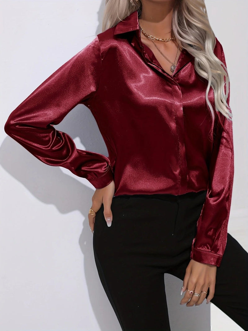 Elegantes Glänzendes Hemd Für Frauen | Langarm