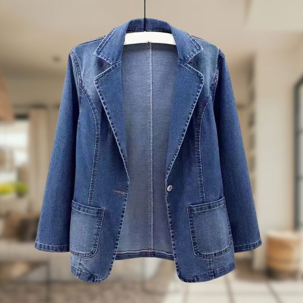 Langärmliger Jeansblazer Für Damen | Mit Taschen