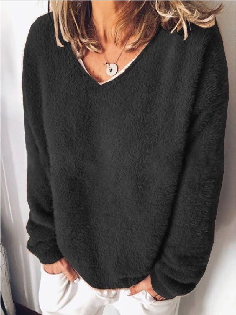 Jilliane - V-Ausschnitt Kuscheliger Plüsch-Pullover