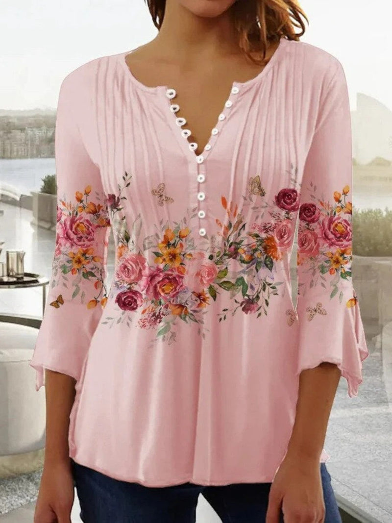 Blumenbluse Mit V-ausschnitt Für Frauen | Elegant